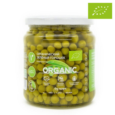Зеленый горошек органический консервированный "Organic Around", 450 г