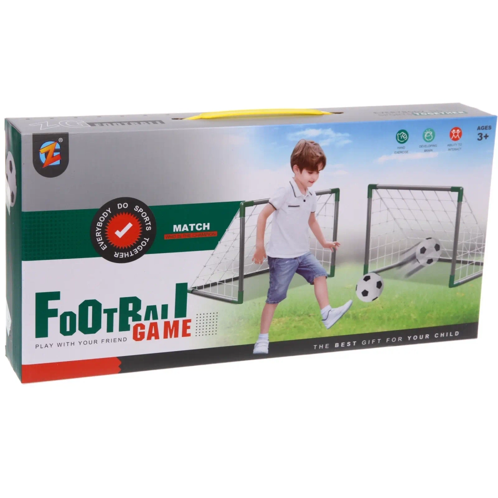 Набор тренировочный для футбола ZG270-229: ворота 47*36,5*36,5 см 2 шт., мяч 10 см, насос