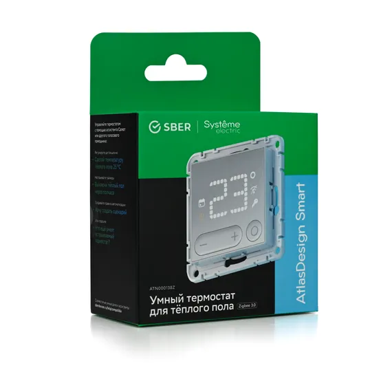 ATLASDESIGN SMART ТЕРМОСТАТ для эл.теплого пола c датчиком, Zigbee, 16А,мех., БЕЛЫЙ, мод. SBDV-00205