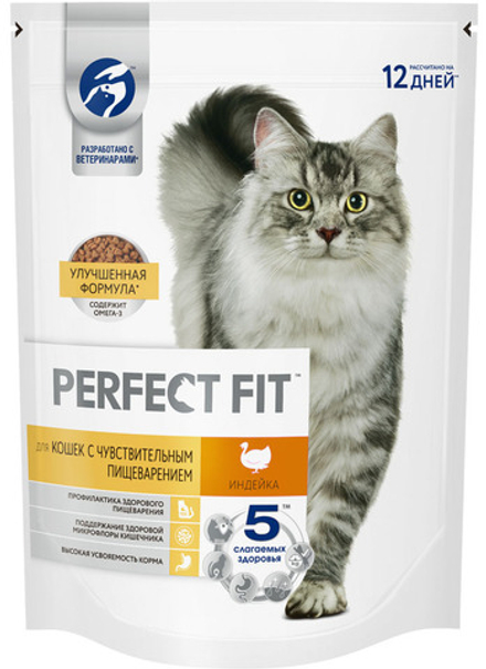 Perfect Fit сухой корм для кошек с чувствит пищевар индейка 650 г