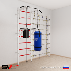 Шведская стенка Sv Sport усиленная 67030 (Турник стандарт/Брусья/Канат/Цепь/Мешок 30кг/Канатный лаз)