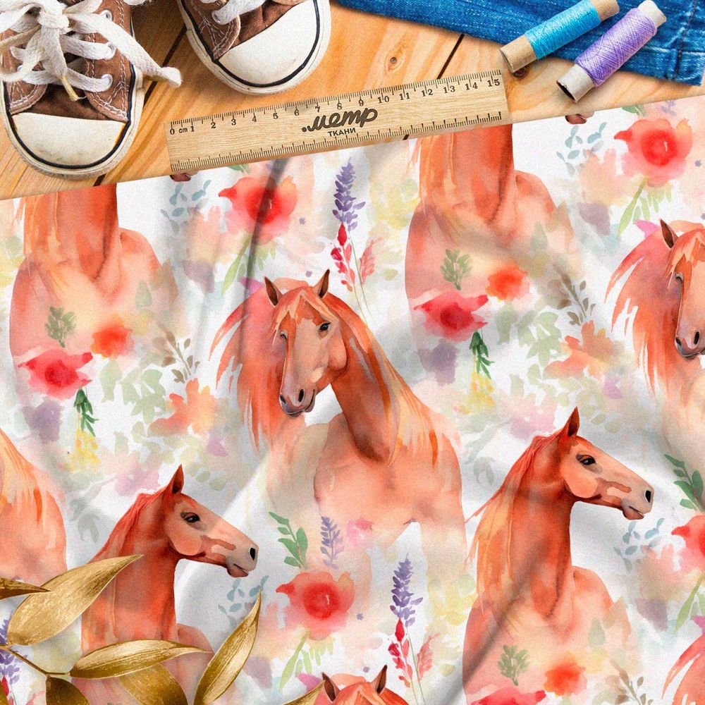 Ткань премиум Оксфорд 600D акварельные кони