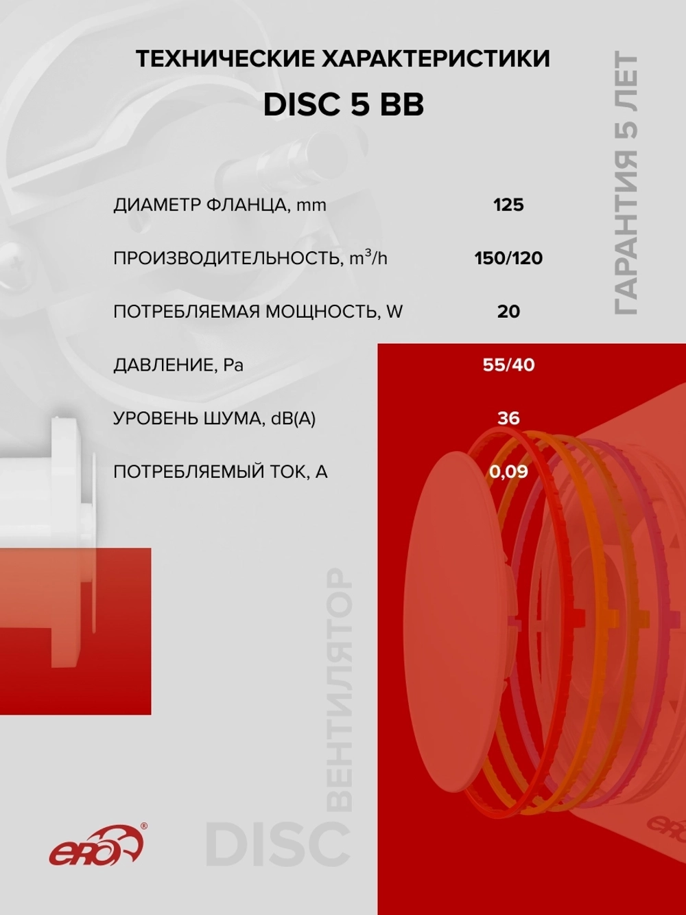 Вентилятор накладной DISC D125 двигатель BB ERA