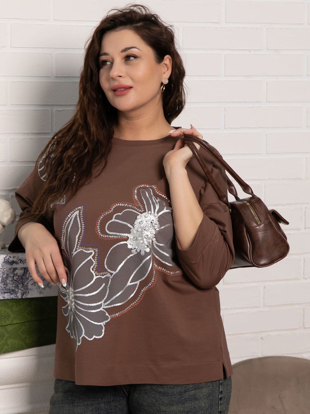 Блуза Цветочная рапсодия (коричневая) Б15310-18М LT Collection