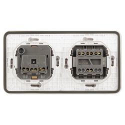 Блок розетка с выключателем ЭРА Эксперт 11-7522-01 двойной IP55, 16A(10AX)-250В, СУ, белый