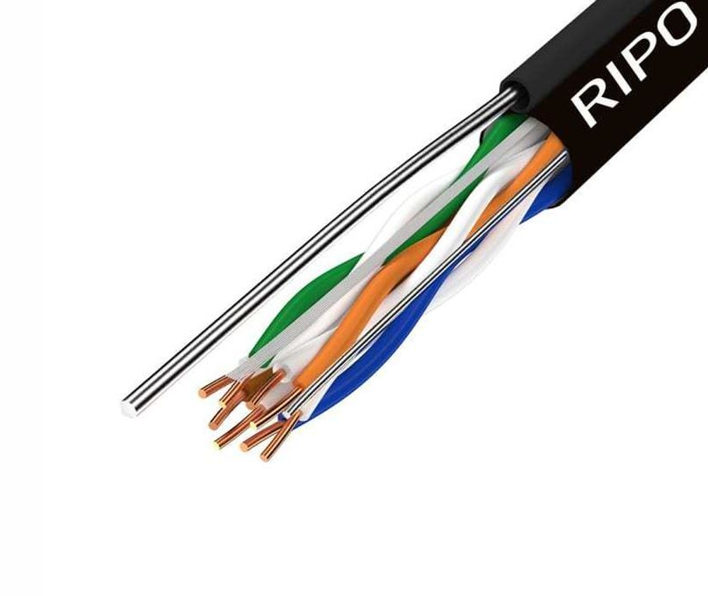 UTP4 CAT5E 24AWG Cu Ripo (outdoor) с одножильным тросом, черный, (25м)