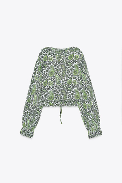 ZARA ТОП С ВОЛАНАМИ И V-ОБРАЗНЫМ ВЫРЕЗОМ, ОТТЕНКИ ЗЕЛЕНОГО