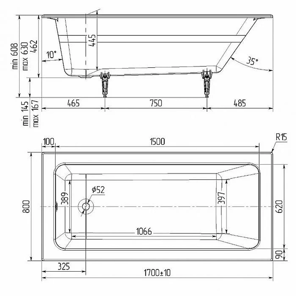 Ванна чугунная Delice PARALLEL Comfort DLR220502-AS 170x80 белая