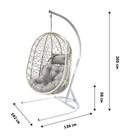 Кресло подвесное Garden Story Кокон XL (стойка+основание.бел.,корзн.бел.,подуш.серый. 3уп. (В))