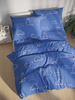 Простынь на резинке перкаль Сказка "Котики на сиреневом" 120x200 см