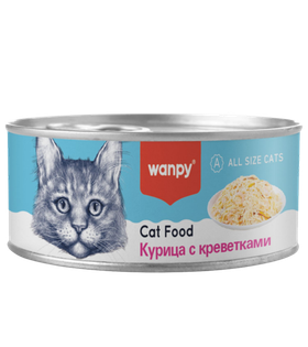 Wanpy Cat Консервы для кошек "Курица с креветками" 95гр. (33005)