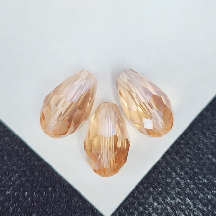 Бусина капля, хрусталь розово - персиковый, р-р 15×10мм, штучно