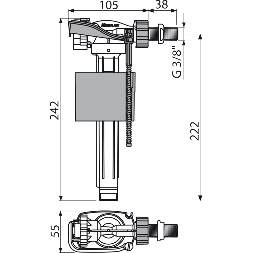 Впускной механизм боковая подводка Alcaplast 3/8" А150 А-150-3/8"