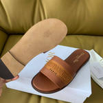 Кожаные коричневые шлепанцы Dior Dway Slide с вышивкой