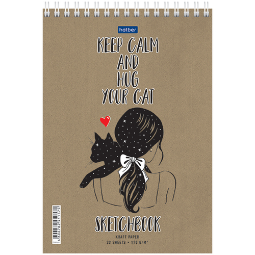 Скетчбук А5 32л/гребень "Нежные объятия" крафт170г/м2 HATBER-PREMIUM 32Б5Aгр_26518