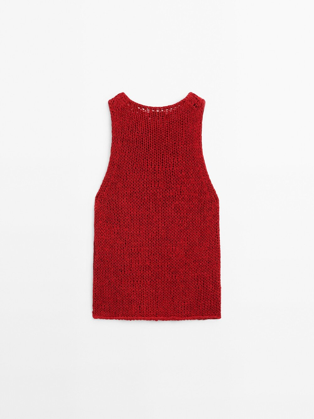 Massimo Dutti Однотонный трикотажный топ с круглым вырезом, красный