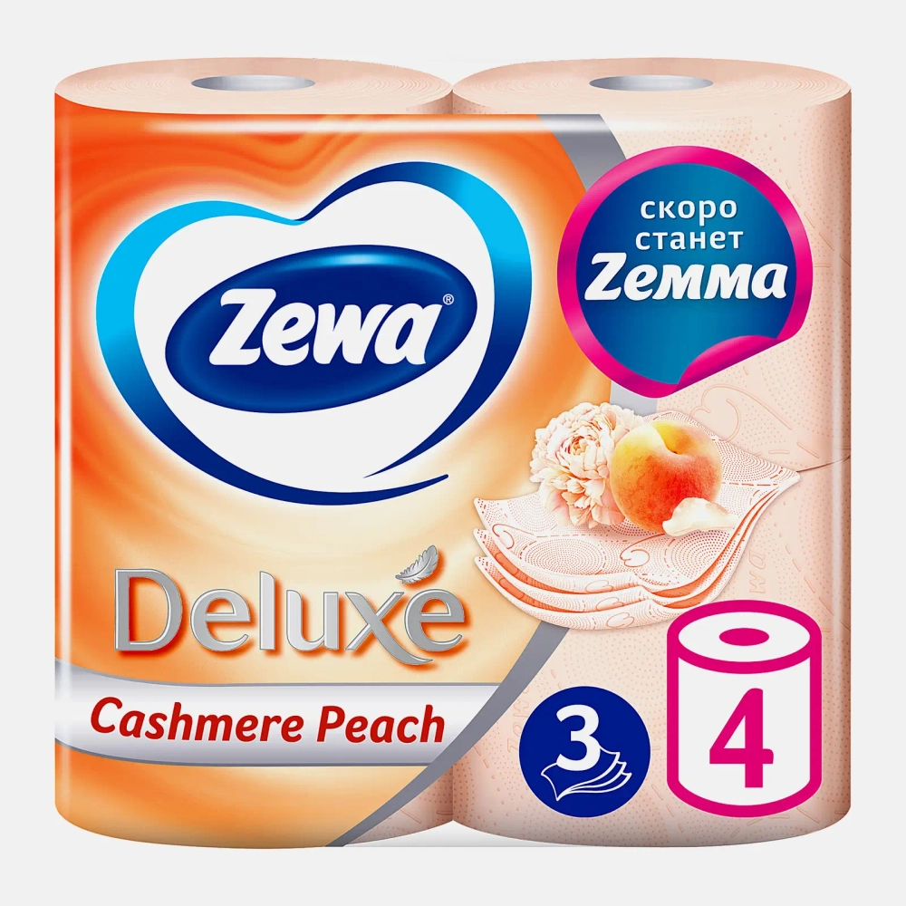 Туалетная бумага Zewa Deluxe Персик 3 слоя 4 рулона в ассортименте