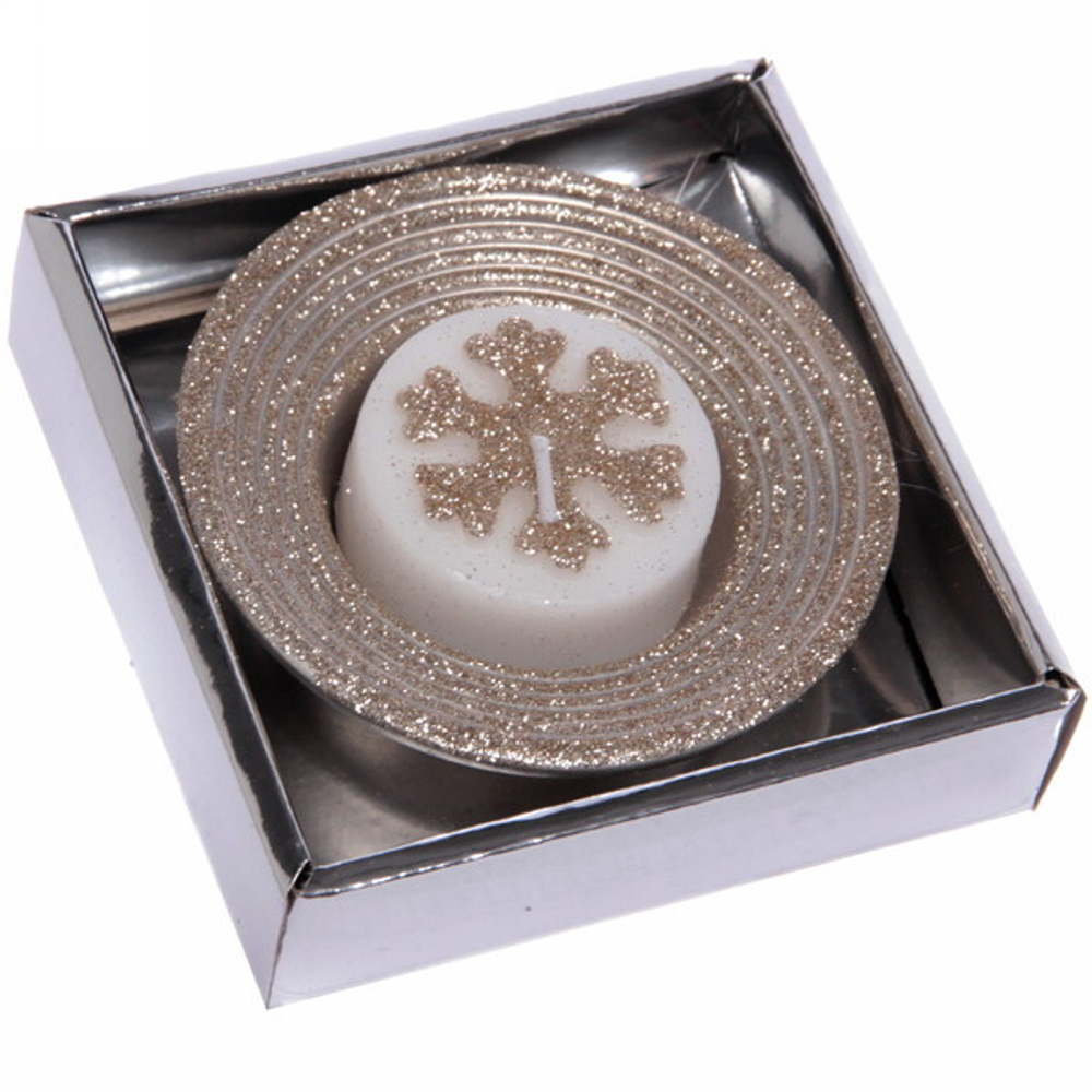 Свеча новогодняя «Снежинка» 10,5*10,5*3 см, шампань