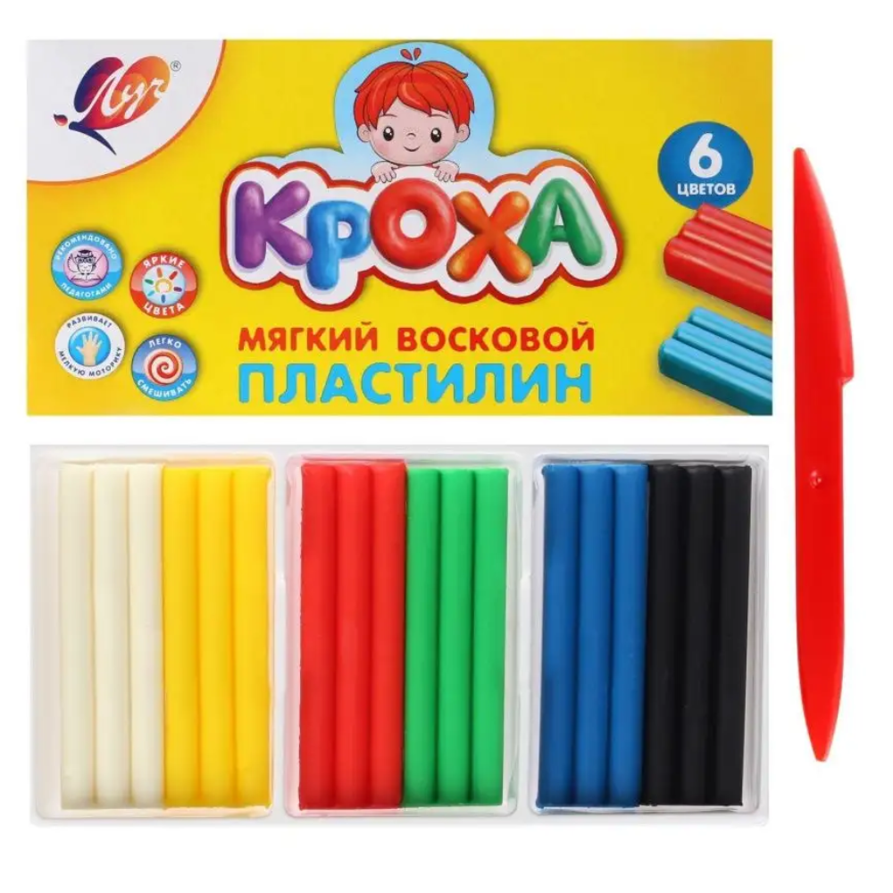 Пластилин мягкий восковой Луч Кроха 6 цветов