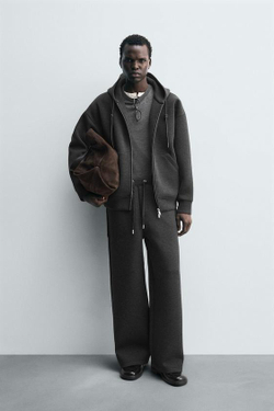 ZARA БРЮКИ INTERLOCK WIDE FIT, ТЕМНО-СЕРЫЙ