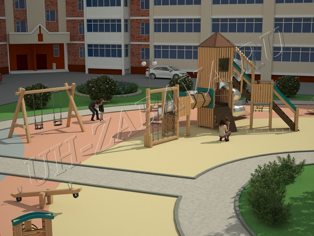 Каскад детских площадок серии Эко внутри дворовой территории