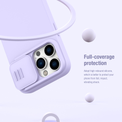 Чехол с шелковистым покрытием от Nillkin для iPhone 14 Pro, серия CamShield Silky Magnetic Silicone Case (поддержка беспроводной зарядки MagSafe), цвет пурпурно-синий Misty Purple