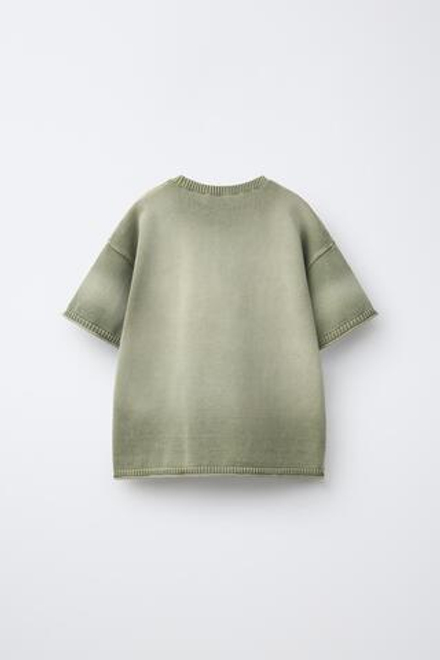 ZARA ФУТБОЛКА С ЭФФЕКТОМ ПОТЕРТОСТИ, ЗЕЛЕНОВАТЫЙ