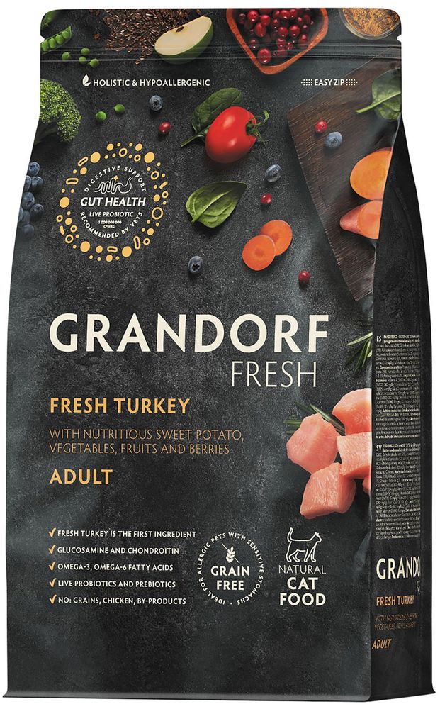 Grandorf Fresh 2кг Holistic Turkey&amp;Sweet Potato Сухой корм для кошек, свежее мясо индейки с бататом