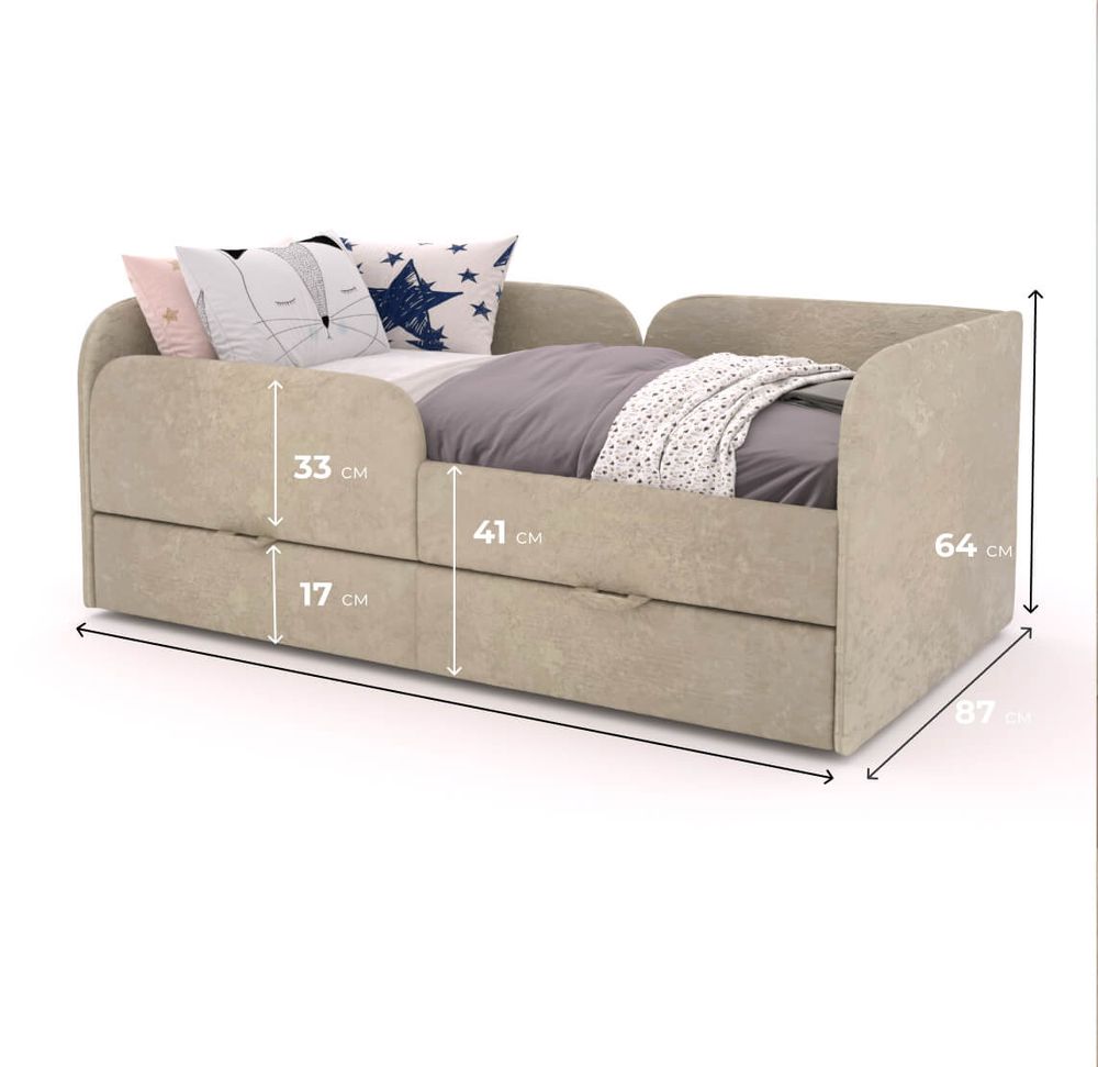 Кровать детская односпальная от 3-х лет 160х80 с бортиком и ящиком (милк балу)