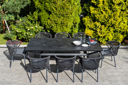 "Милан" стул плетеный из роупа, каркас алюминий темно-серый (RAL7024) муар, роуп темно-серый круглый, ткань темно-серая 027