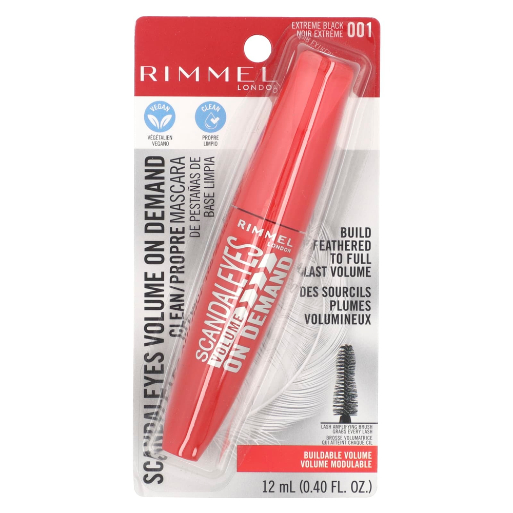 Rimmel London, Scandaleyes, Volume On Demand, очищающая тушь для ресниц, оттенок 001 насыщенный черный, 12 мл (0,4 жидк. унции)