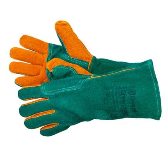 Краги Gward Green Welder, из спилка, зеленого цвета, с усилением, прошиты огнеупорной нитью