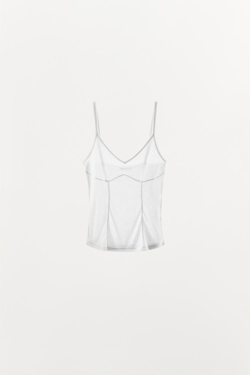 ZARA ТОП С БРЕТЕЛЯМИ И ДЕКОРАТИВНОЙ СТРОЧКОЙ, БЕЛЫЙ