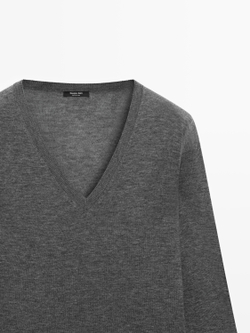 Massimo Dutti Вязаный свитер из смеси шелка и шерсти, серый