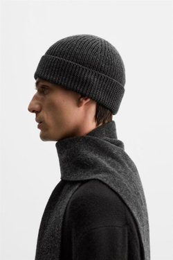 ZARA ШЕРСТЯНАЯ ШАПКА БИНИ, СЕРЫЙ С МЕЛАНЖЕВЫМ ЭФФЕКТОМ