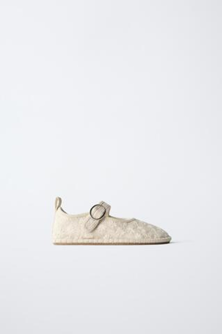 ZARA БАЛЕТКИ С ВЫШИВКОЙ, ЭКРЮ