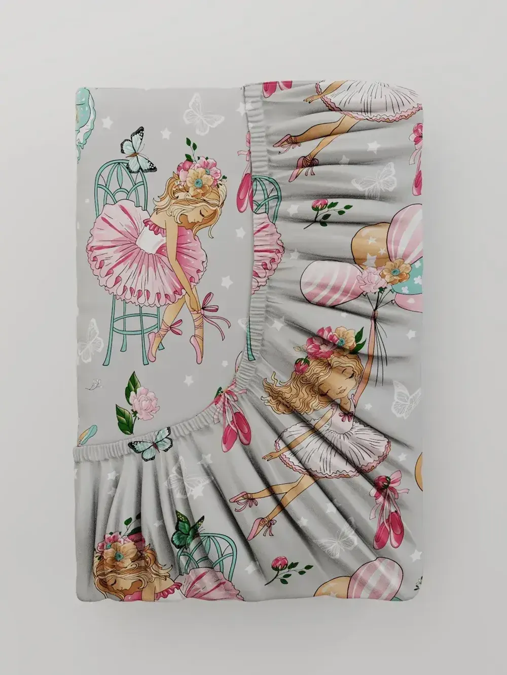 Постельное белье бязь Сказка "Балеринки/Бабочки на розовом" 1,5-сп Наволочка 50х70 см 1 шт Простынь на резинке 90x200 см Пододеяльник 145x205 см
