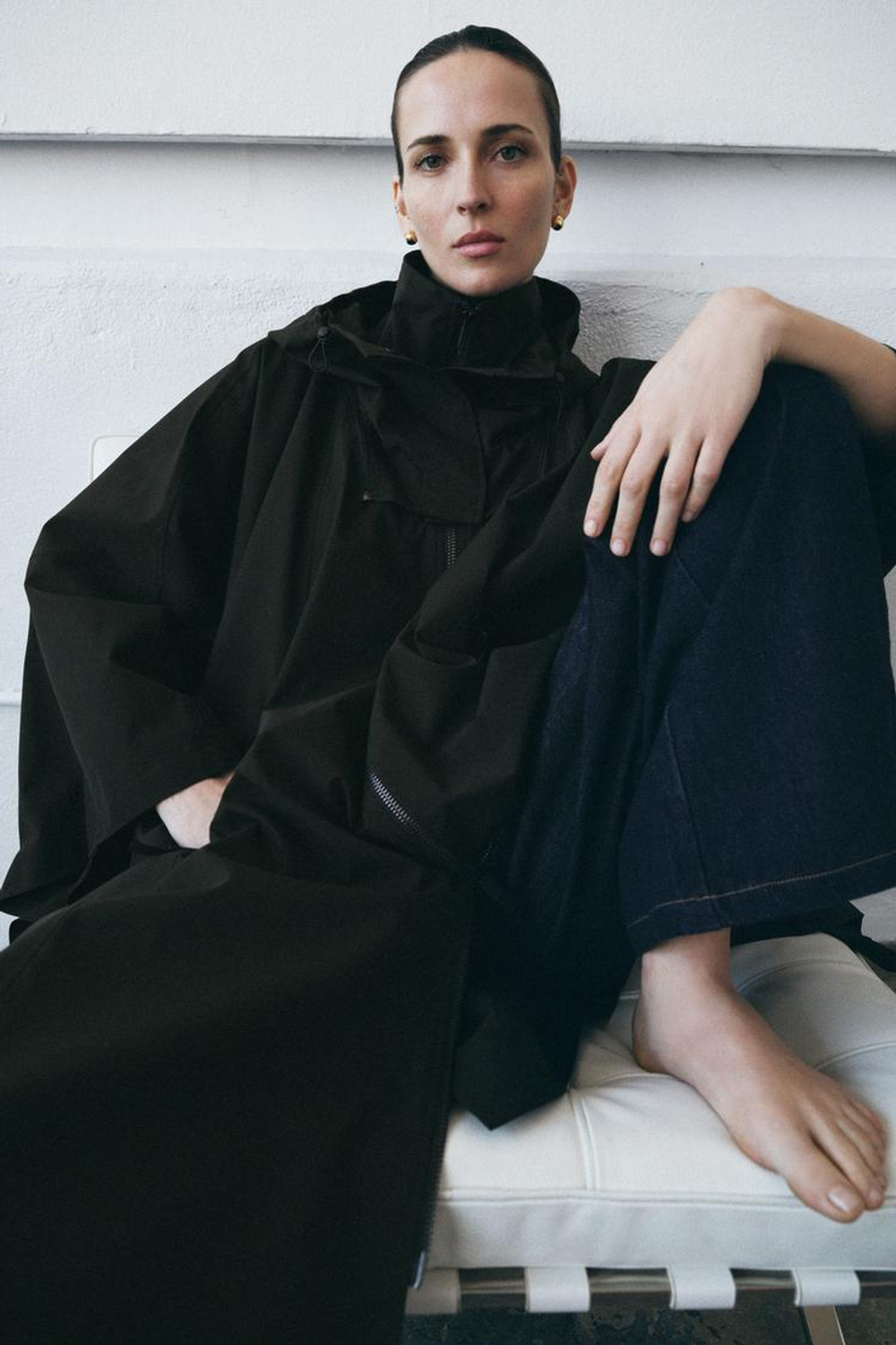 ZARA ТРЕНЧ-НАКИДКА WATER REPELLENT — ZW COLLECTION LIMITED EDITION, ТЕМНЫЙ БУТЫЛОЧНО-ЗЕЛЕНЫЙ