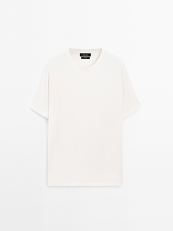 Massimo Dutti Хлопковая футболка с коротким рукавом, кремовый