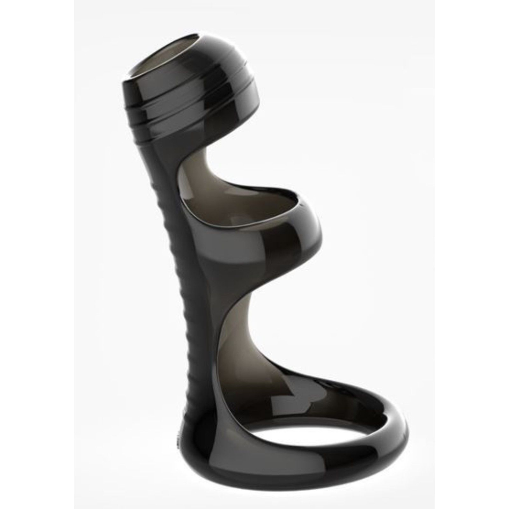 Черная рельефная насадка на пенис «Оки-Чпоки» - 8,4 см. (Цвет: черный)