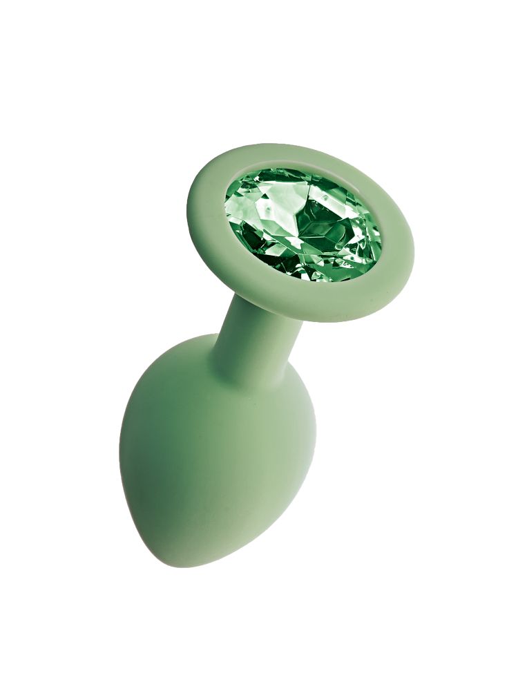 Анальная пробка с зеленым кристаллом Gamma, цвет салатовый, средняя