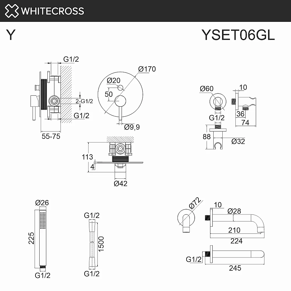 Смеситель для ванны WhiteCross Y YSET06GL золото
