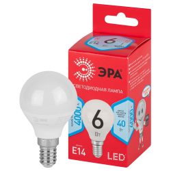 Лампа светодиодная ЭРА RED LINE LED P45-6W-840-E14 R 6Вт шар нейтральный белый свет E14 | Лампы cветодиодные Шар (G/P)