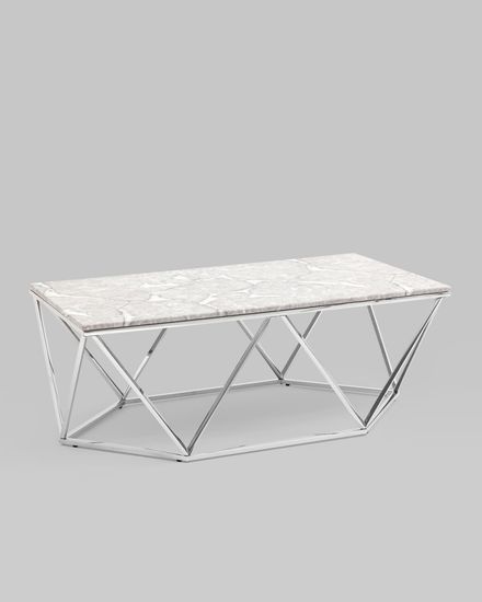 Журнальный столик Авалон 122*66 серый мрамор сталь серебро