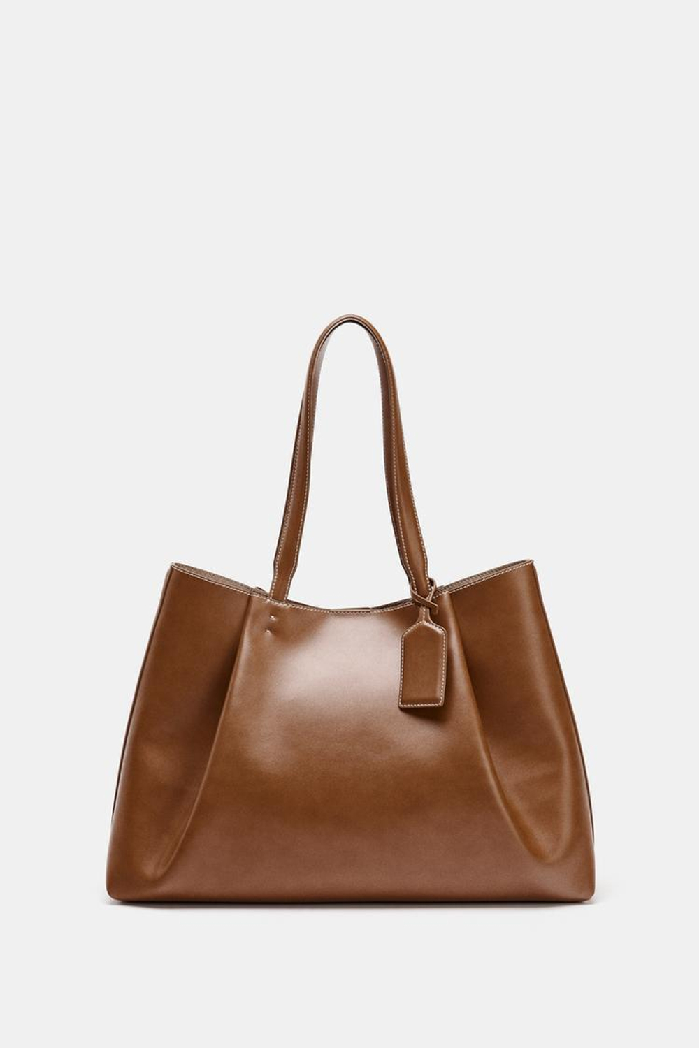 ZARA СУМКА-ШОПЕР С ЗАЩИПАМИ, ТЕМНЫЙ РЫЖЕВАТО-КОРИЧНЕВЫЙ