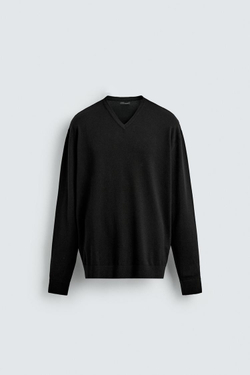 ZARA БАЗОВЫЙ ДЖЕМПЕР С V-ОБРАЗНЫМ ВЫРЕЗОМ, ЧЕРНЫЙ