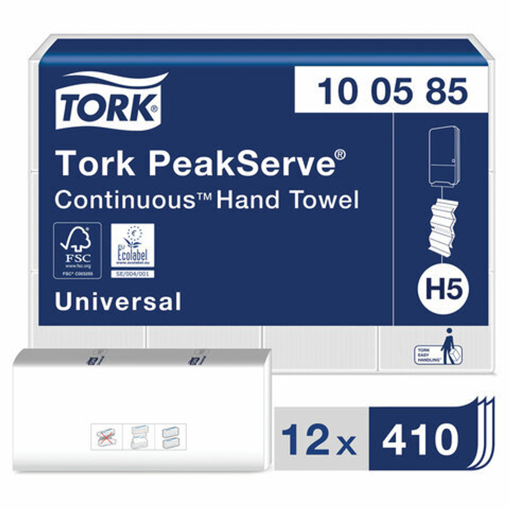 Полотенца бумажные 410 шт., TORK (Система H5) PeakServe, Universal, КОМПЛЕКТ 12 шт., 22,5×20 см, W.