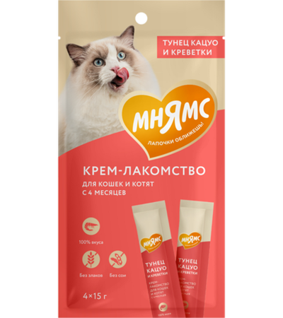 Мнямс Крем Лакомство с тунцом Кацуо и Креветками 15гр.*4шт.