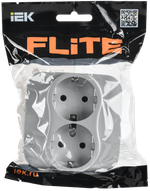 FLITE Розетка 2-местная с заземлением без защитных шторок безвинтовое крепление 16А РС12-1-А-ФлА алюминий IEK