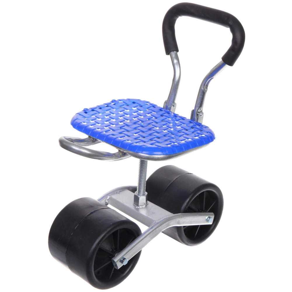 Стул садовый на колесах для прополки и работы в саду 35*47*14см с поворотным механизмом(360°) складная спинка, цвет синий